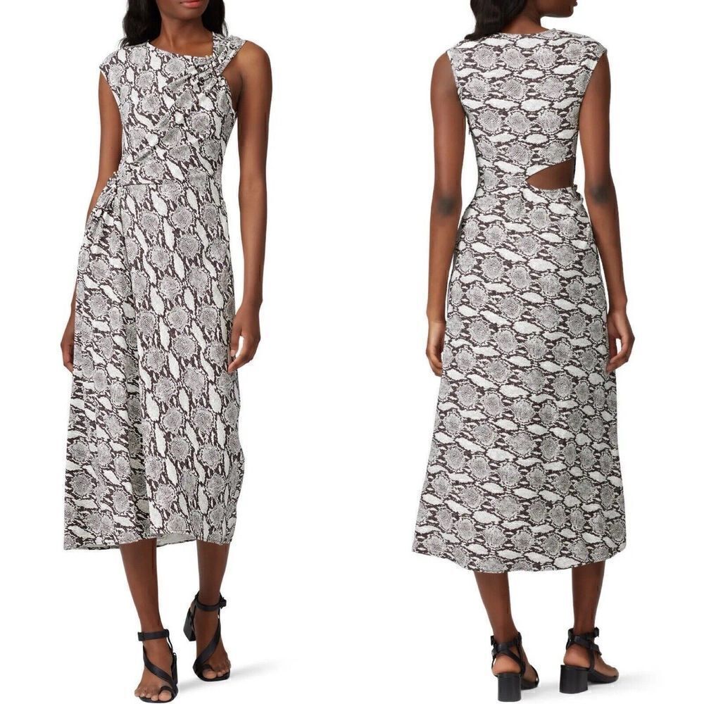 A.L.C. Dress Womens 6 Cutout Beale Snake Print Midi Sheath Ruched Sleeveless